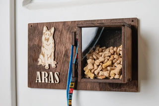 Custom wall treats and leash holder for dogs